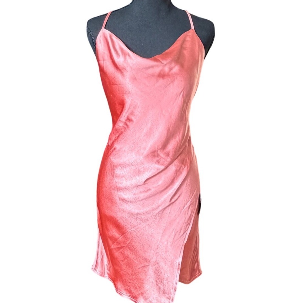 Lulus Pink Satin Slip Dress Cowl Neck Strappy Midi Cocktail‎ Party Size Small